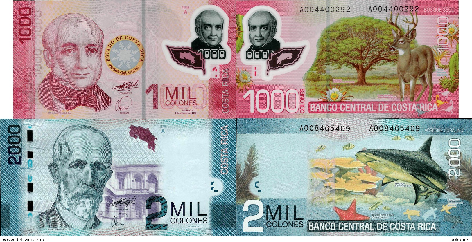 Costa Rica 2009 - Set 2 Pcs 1000+2000 Colones - Pick 274-275 UNC - Costa Rica