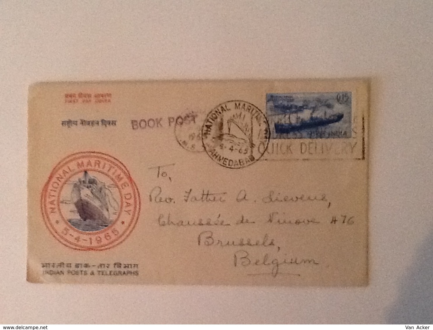 India FDC National Maritime Day 5-4-1965 Sent To Belgium - Lettres & Documents