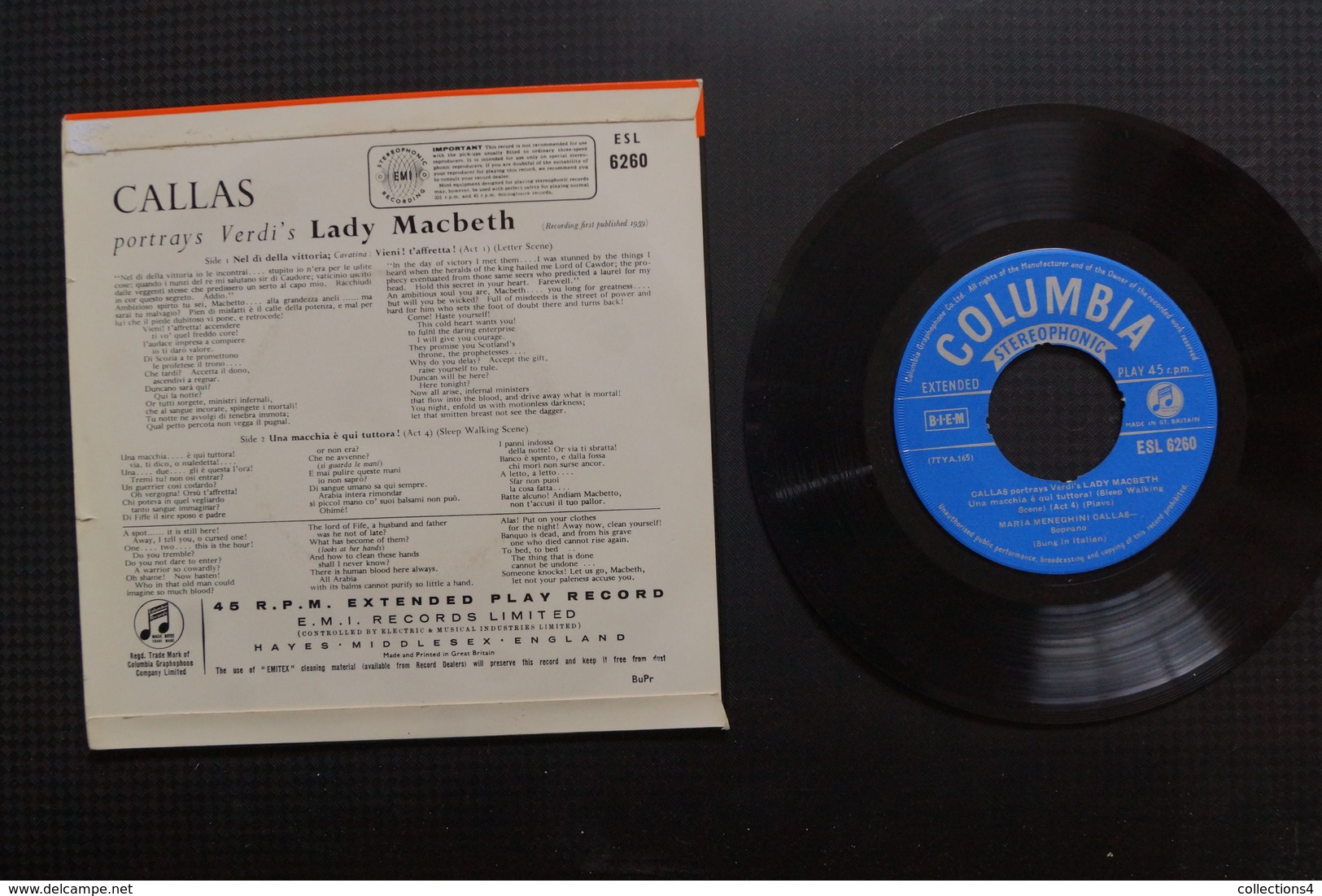 (MARIA) CALLAS PORTRAYS VERDI'S LADY MACBETH EP ANGLAIS DE 1959 - 45 Rpm - Maxi-Single