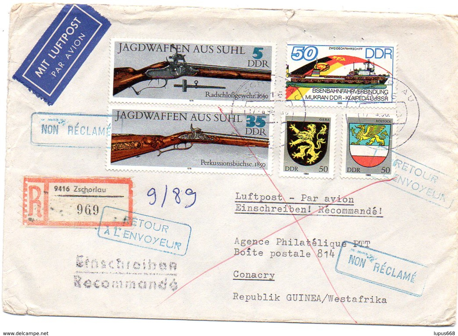 DDR 1990  Brief/ Letter " Returned To Sender "  DDR Nach Guinea  ; Fehler/ Fault - Post