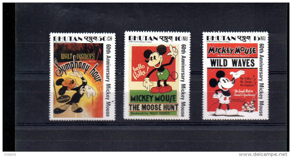 BHOUTAN 829/831** SUR L ANNIVERSAIRE DE MICKEY  AFFICHE DE FILMS - Bhutan