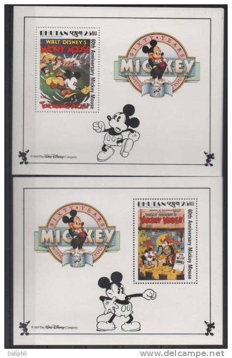 BHOUTAN BLOC 167/168** SUR LES 60 ANS DE MICKEY  AFFICHES DIVERSES - Bhoutan