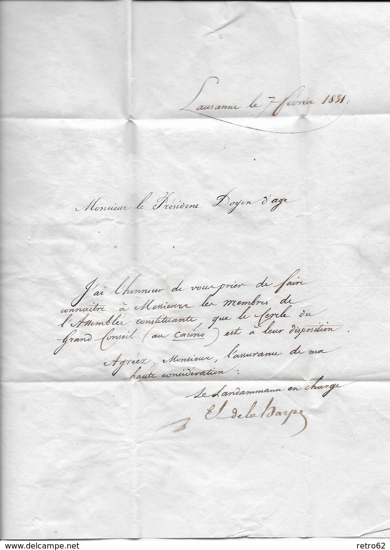 VORPHILATELIE → 1831 Brief Lausanne - ...-1845 Préphilatélie