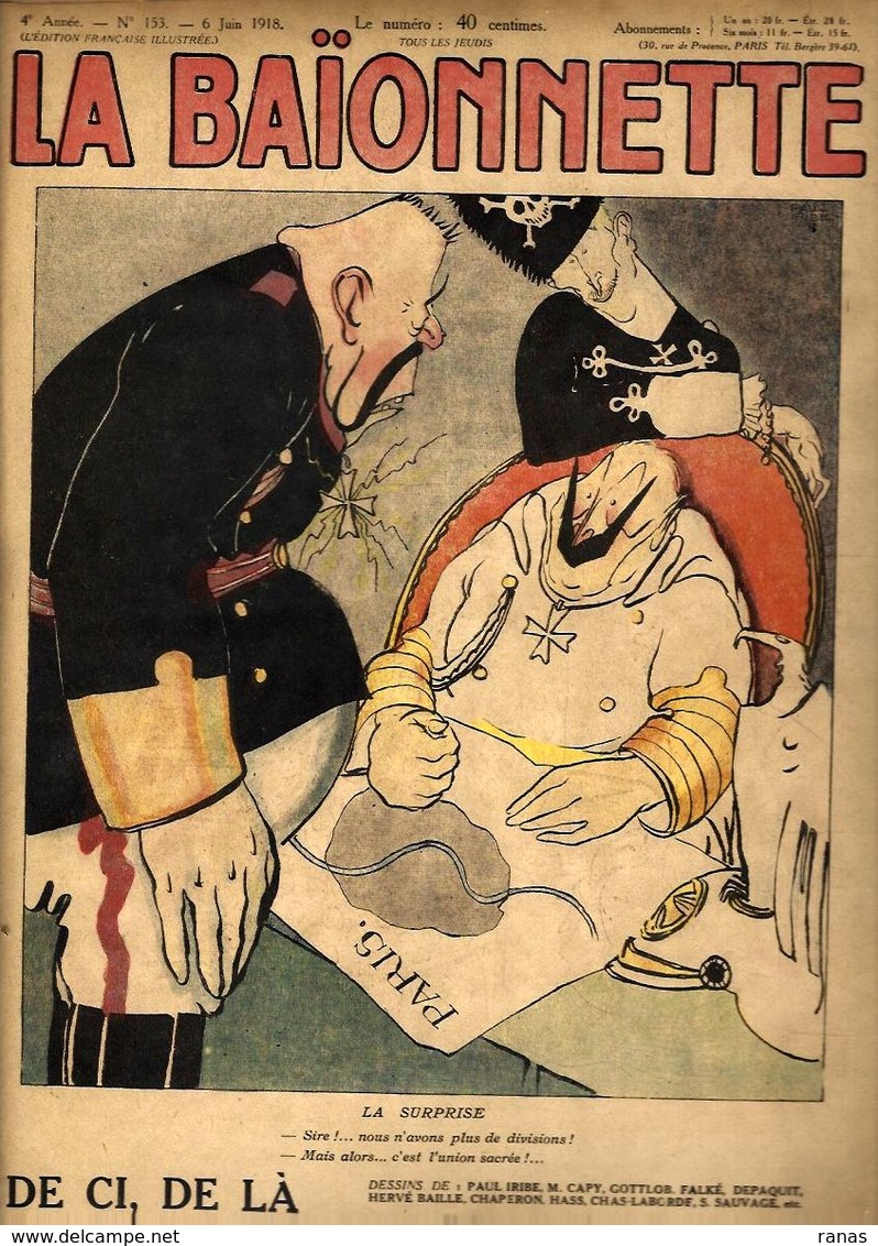 La Baïonnette N° 153 De 1918 Anti Germany Kaiser Nombreux Illustrateurs Chaperon Iribe - Other & Unclassified