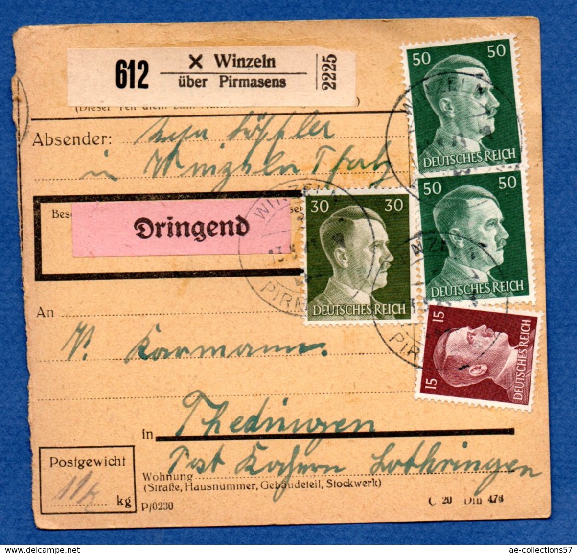 Allemagne   -  Colis Postal  -- Départ Winzel-  Pour Théding - - Lettres & Documents