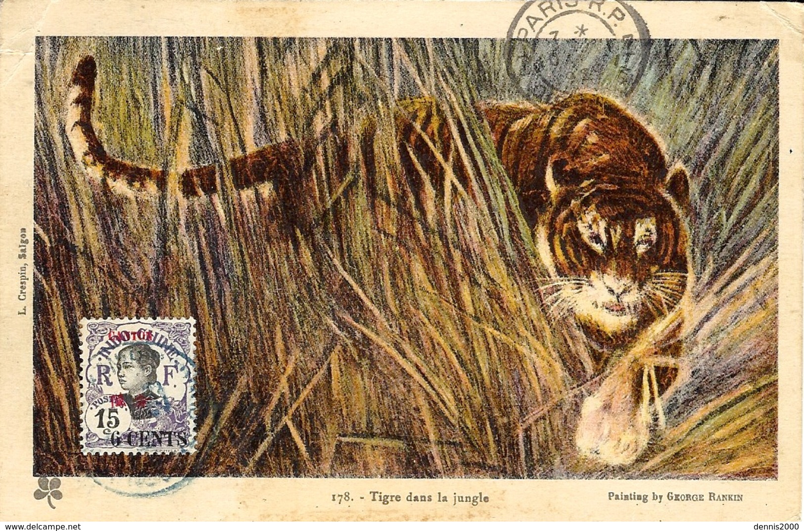 1929- C P A  ( Tigre Dans La Jungle ) Affr. N° 72 -  6 Cent Sur 15 Cent   SEUL - Lettres & Documents