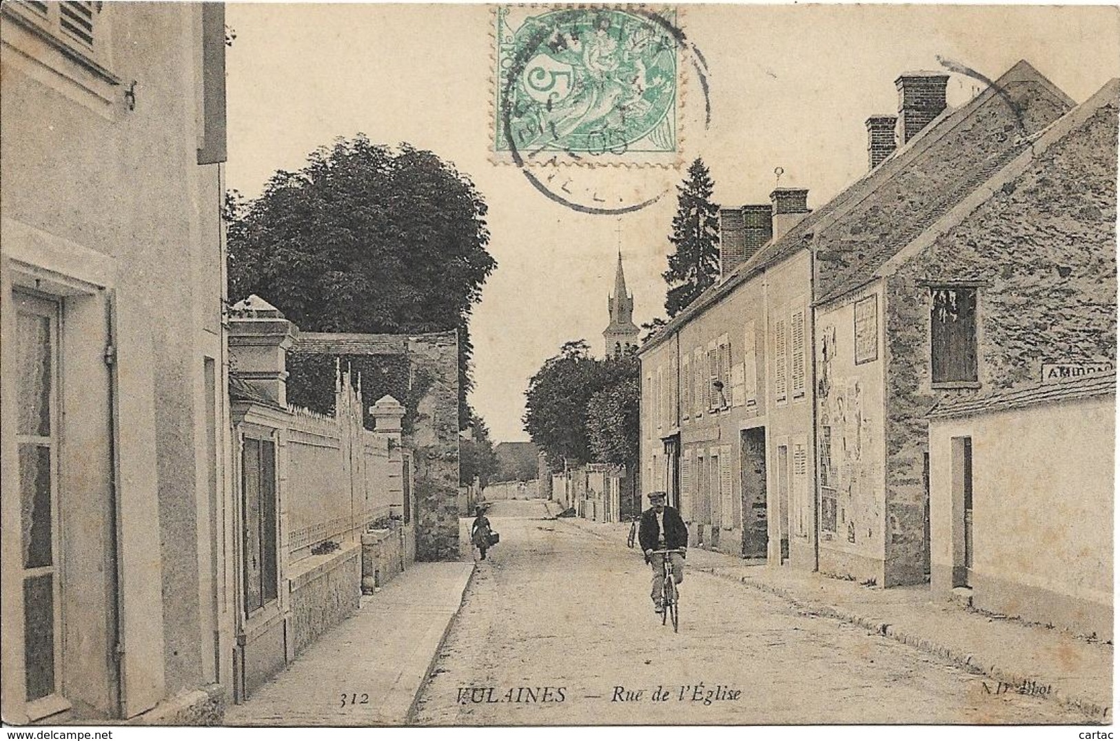 D77 - VULAINES - RUE DE L'EGLISE - Fillette Avec Un Panier - Homme à Vélo - Autres & Non Classés