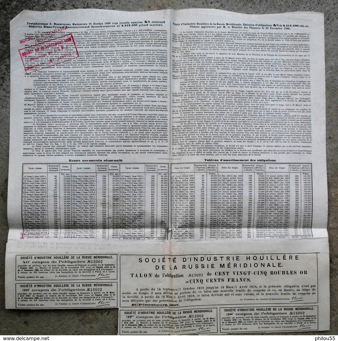 Action De 125 Roubles SOCIETE D INDUSTRIE HOUILLIERE DE RUSSIE MERIDIONALE 1897 - Russie