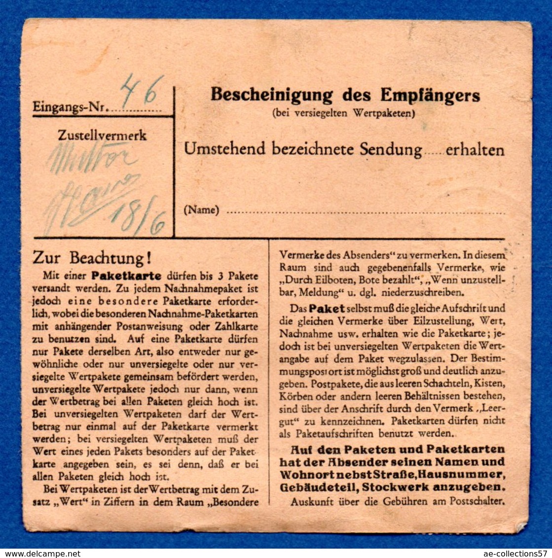 Allemagne   -  Colis Postal  -- Départ Dzieditz  -- Pour Waldheim --15/6/1943 - Briefe U. Dokumente