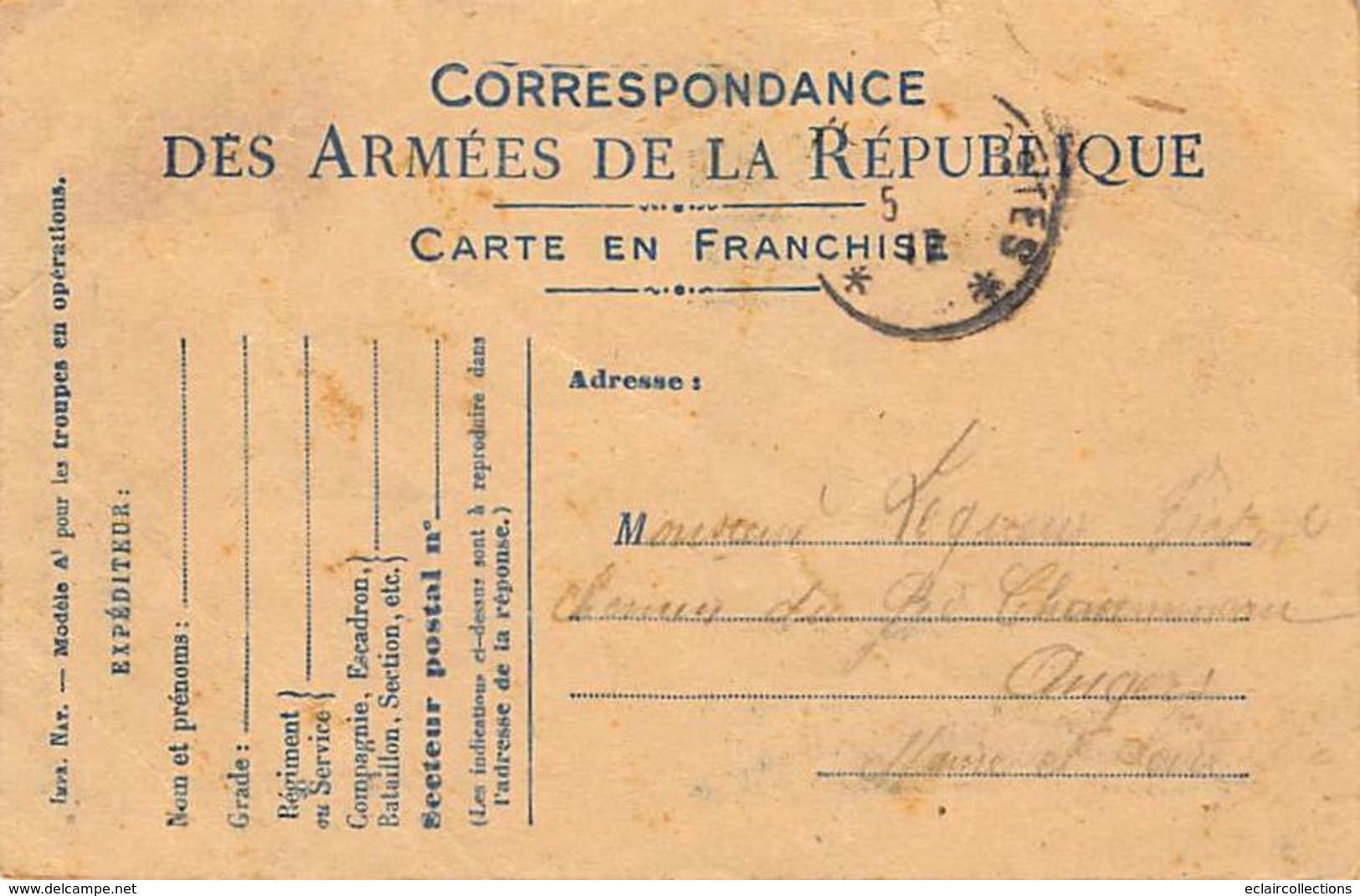 Thème:   Guerre 14/18  .Correspondance De Armées.Emprunt     (Etat Moyen Voir Scan) - Weltkrieg 1914-18