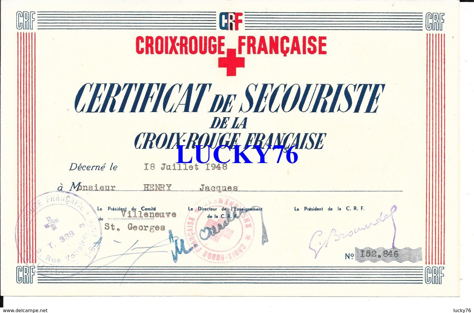 Certificat De Secouriste De La Croix Rouge Francaise 1948 - Diplômes & Bulletins Scolaires