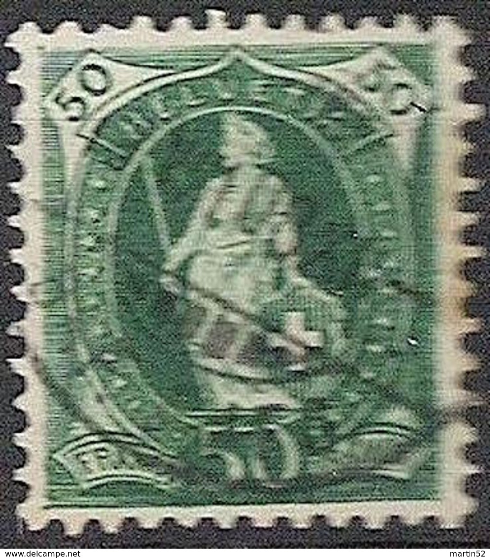 Schweiz Suisse 1907: 14 Zähne+Faser 14 Dents, Melée Zu 98A Mi 92D Yv 110 - 50c Grün, Zentral-o 8.VIII.08 (Zu CHF 20.00) - Gebraucht