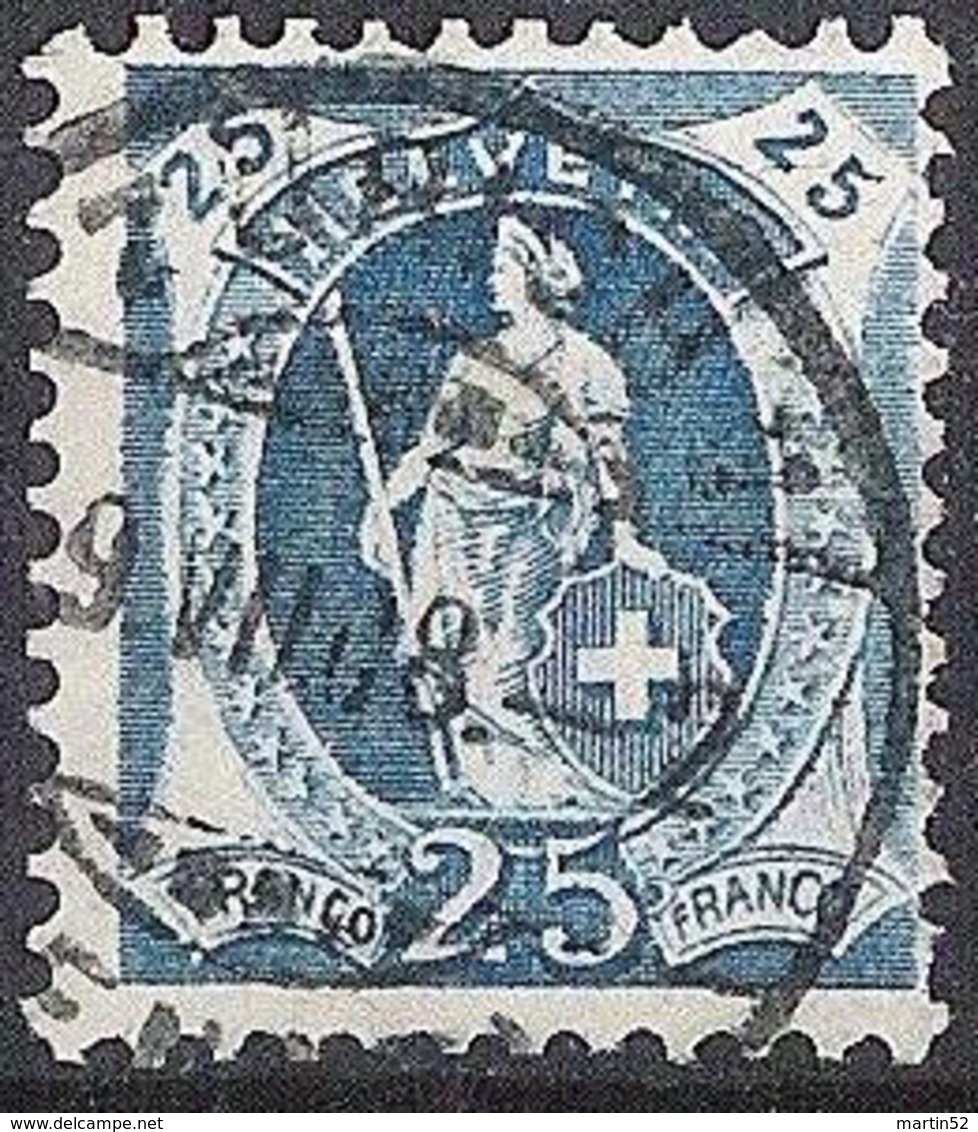 Schweiz Suisse 1907: 14 Zähne+Faser 14 Dents, Melée Zu 95A Mi 89D Yv 107 - 25c Blau O ZÜRICH 9.VII.08 (Zu CHF 18.00) - Gebraucht