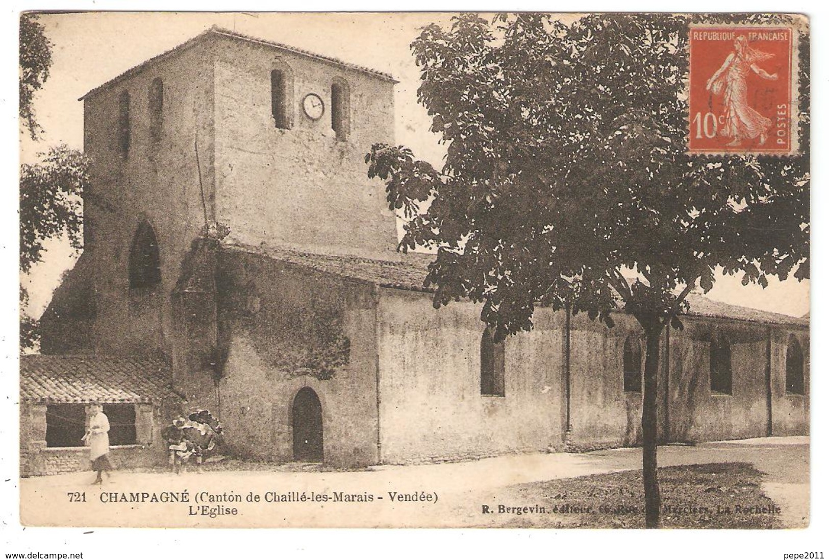 CPA 85 CHAMPAGNE Canton De Chaillé Les Marais L'Eglise - Petite Animation (peu Commune) - Chaille Les Marais