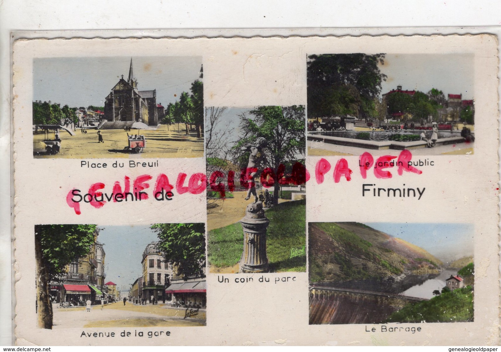 42- FIRMINY - SOUVENIR PLACE DU BREUIL-JARDIN PUBLIC-AVENUE DE LA GARE-BARRAGE -UN COIN DU PARC -1959 - Firminy