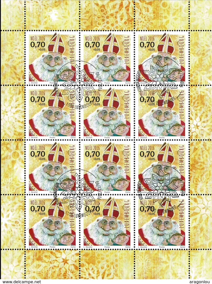 2016 Noël, Weihnachten, Staint Nicolas Enfants, Lydie Develter, 12x0,70€+0,05€, Cachet Spécial Noël - Blocs & Feuillets