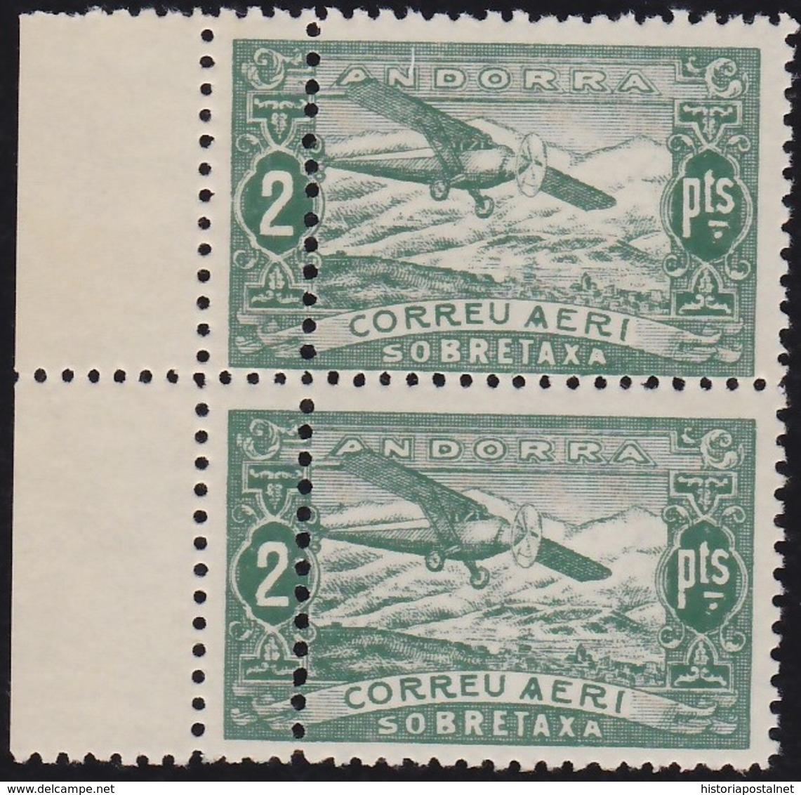 1932. PAISAJES. 2 PTAS. PAREJA. DOBLE DENTADO VERTICAL (ED. NE20). - Unused Stamps