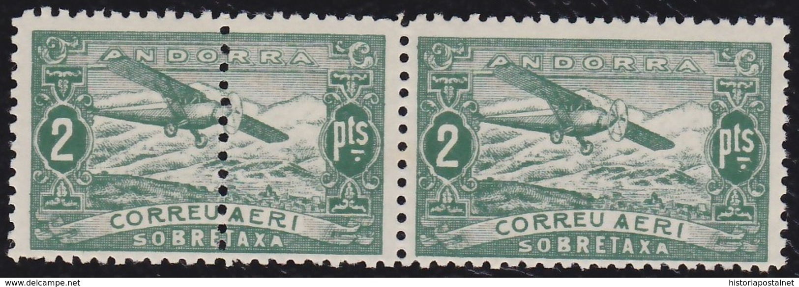 1932. PAISAJES. 2 PTAS. PAREJA. EJEMPLAR IZQUIERDO DOBLE DENTADO VERTICAL. (NE20) - Nuevos