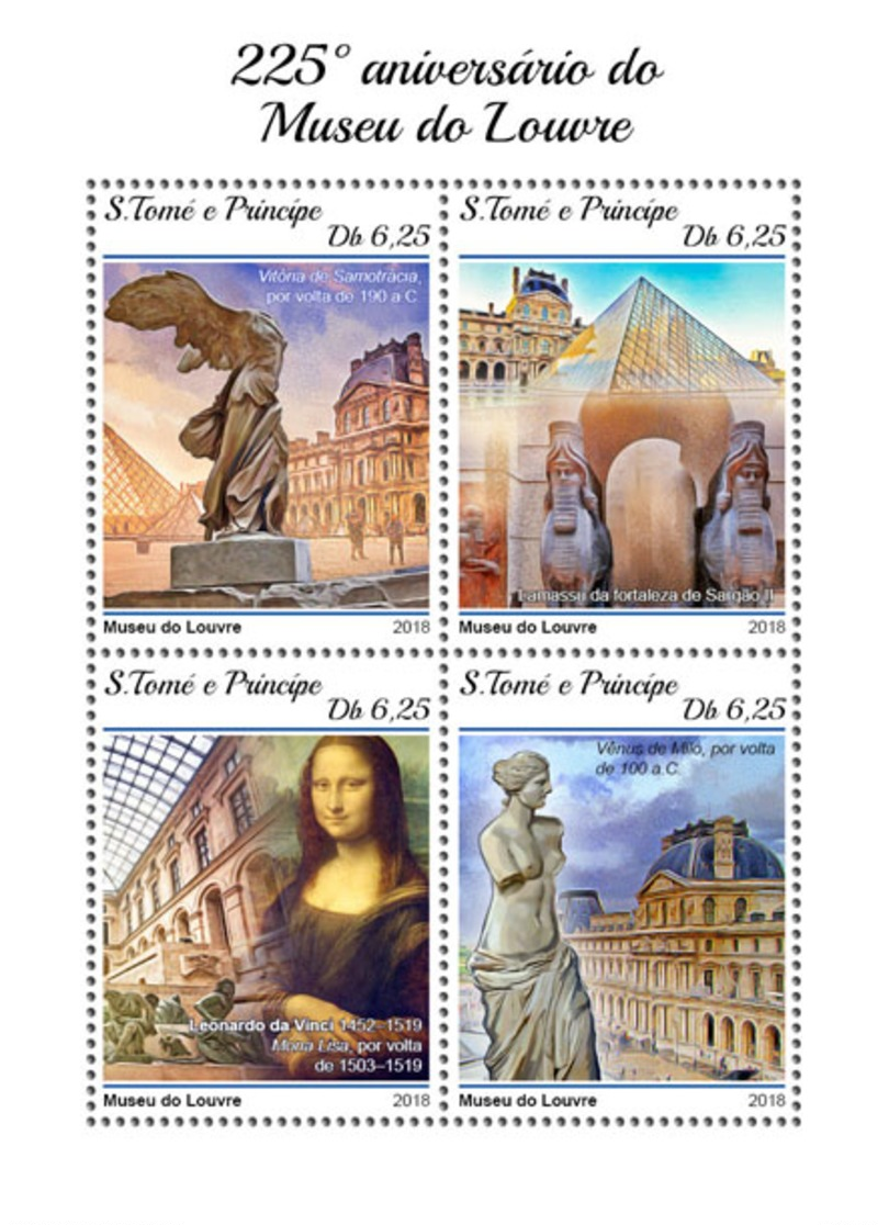 Sao Tome 2018 225th Aniv Of Louvre Leonardo Da Vinci Mona Lisa Small Size S/S ST18417 - Otros & Sin Clasificación