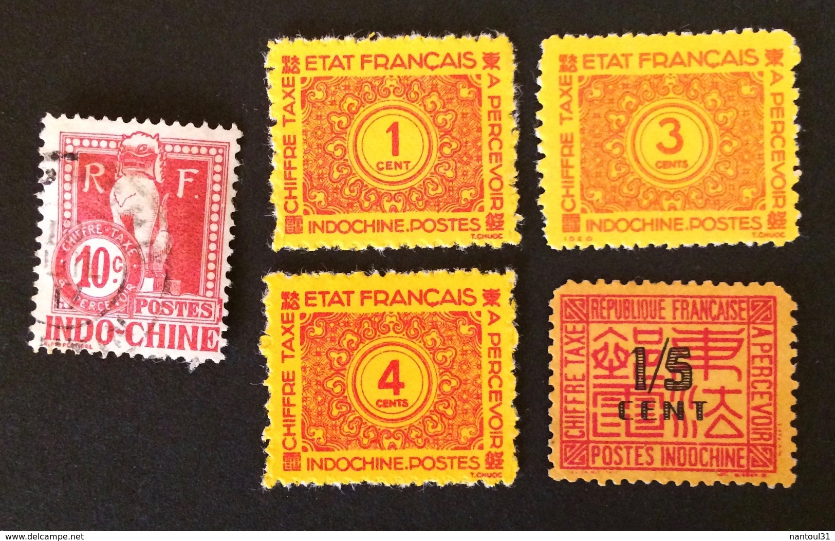 France (ex-colonies) Indochine Timbre Taxe 1908-1931-1941 Et 1944 - Timbres-taxe