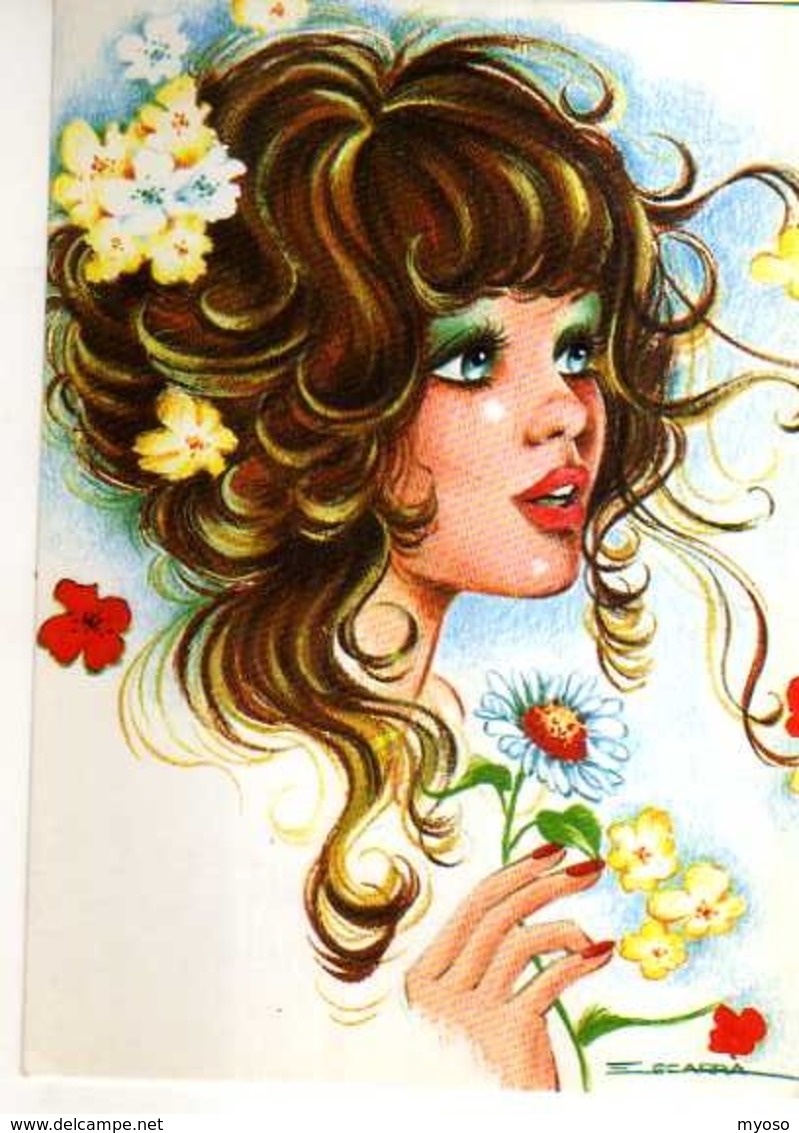 SCARRA Portrait De Jeune Femme Bouclee, Fleurs - Sonstige & Ohne Zuordnung