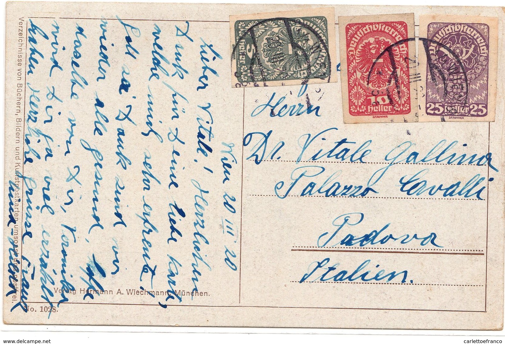 Cartolina Artistica Affrancata Come Da Scansione Vienna -> Padova 1920 ( 215 ) - Storia Postale