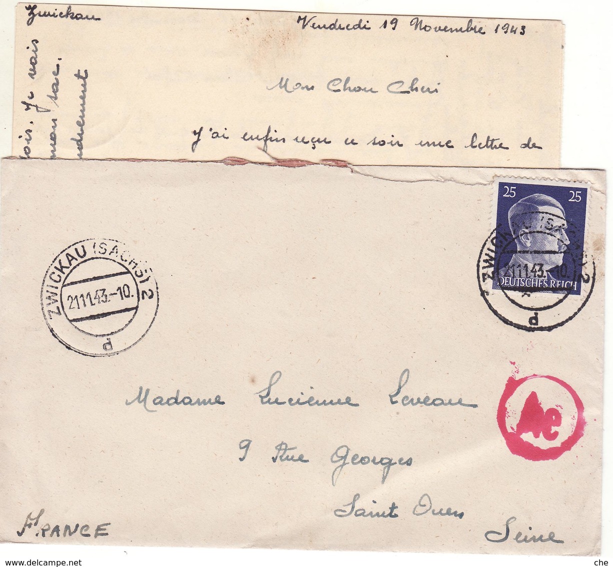 PRISONNIER DE GUERRE 40 45 STALAG LAGER ZWICKAU VERS SAINT OUEN CENSURE OKW MANUELLE  AE - Militaria