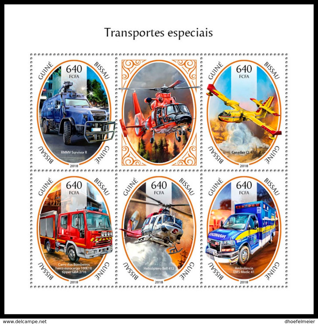 GUINEA BISSAU 2018 **MNH Fire Engines Feuerwehr Caminos De Pompiers M/S - OFFICIAL ISSUE - DH1846 - Sapeurs-Pompiers