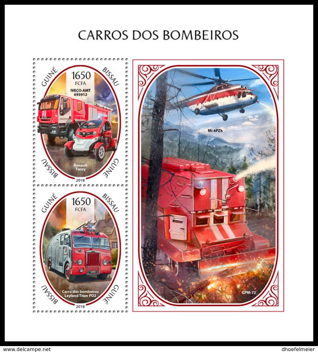 GUINEA BISSAU 2018 **MNH Fire Engines Feuerwehr Camions De Pompiers S/S - OFFICIAL ISSUE - DH1846 - Sapeurs-Pompiers