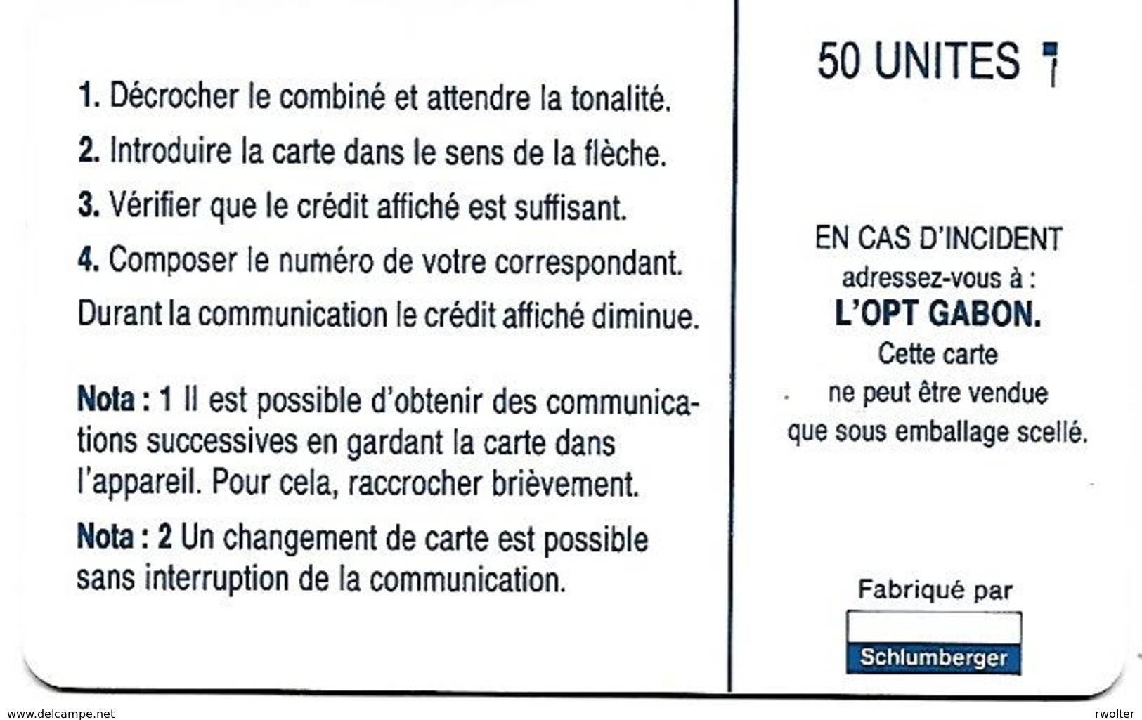 @+ Gabon - OPT 50U - Sans Puce Ni Numero De Serie - Gabun