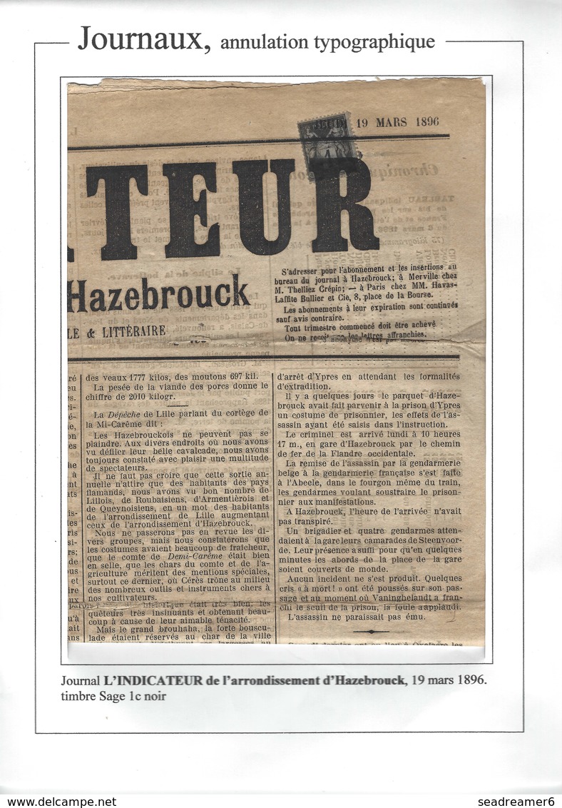 France Journaux N°83 Oblitéré Sur Journal Complet  "l'indicateur" 19 Mars 1896 Superbe - Kranten