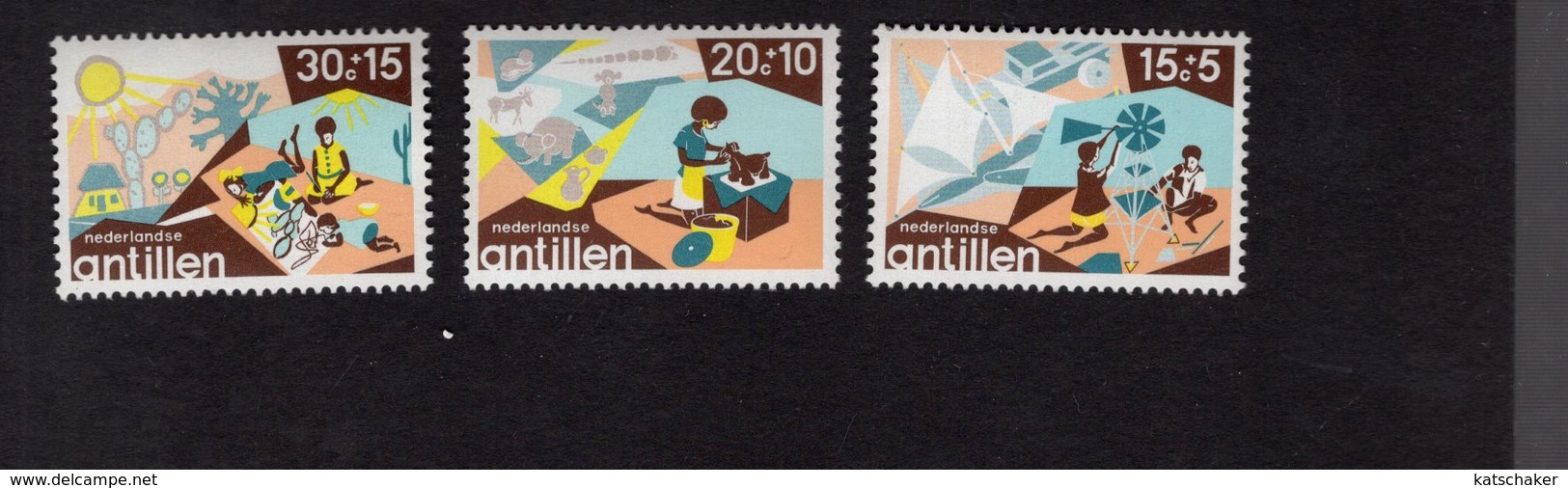 673689298 NETHERLANDS ANTILLES 1975 POSTFRIS MINT NEVER HINGED POSTFRISCH EINWANDFREI SCOTT B137 B13+ CHILDREN ANIMALS - West Indies