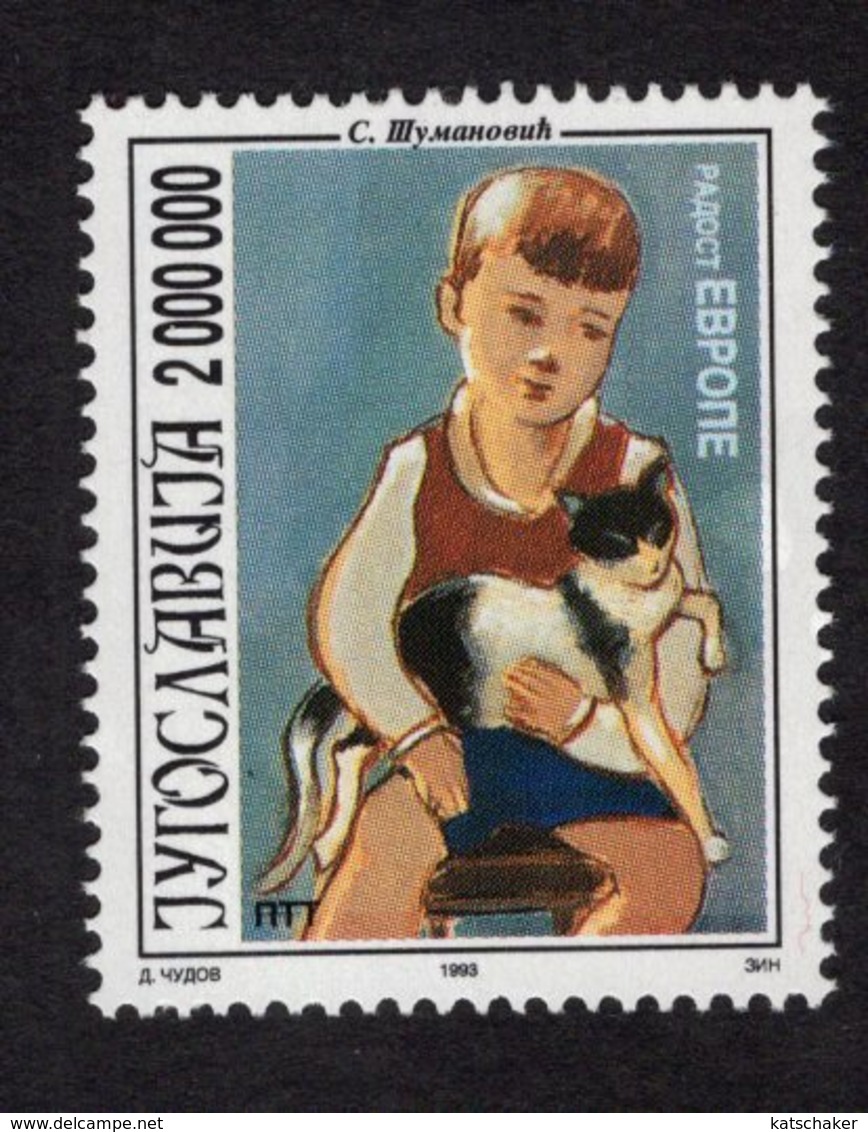 673705249 YUGOSLAVIA 1993 POSTFRIS MINT NEVER HINGED POSTFRISCH EINWANDFREI SCOTT 2225 BOY WITH CAT PAINTING - Neufs