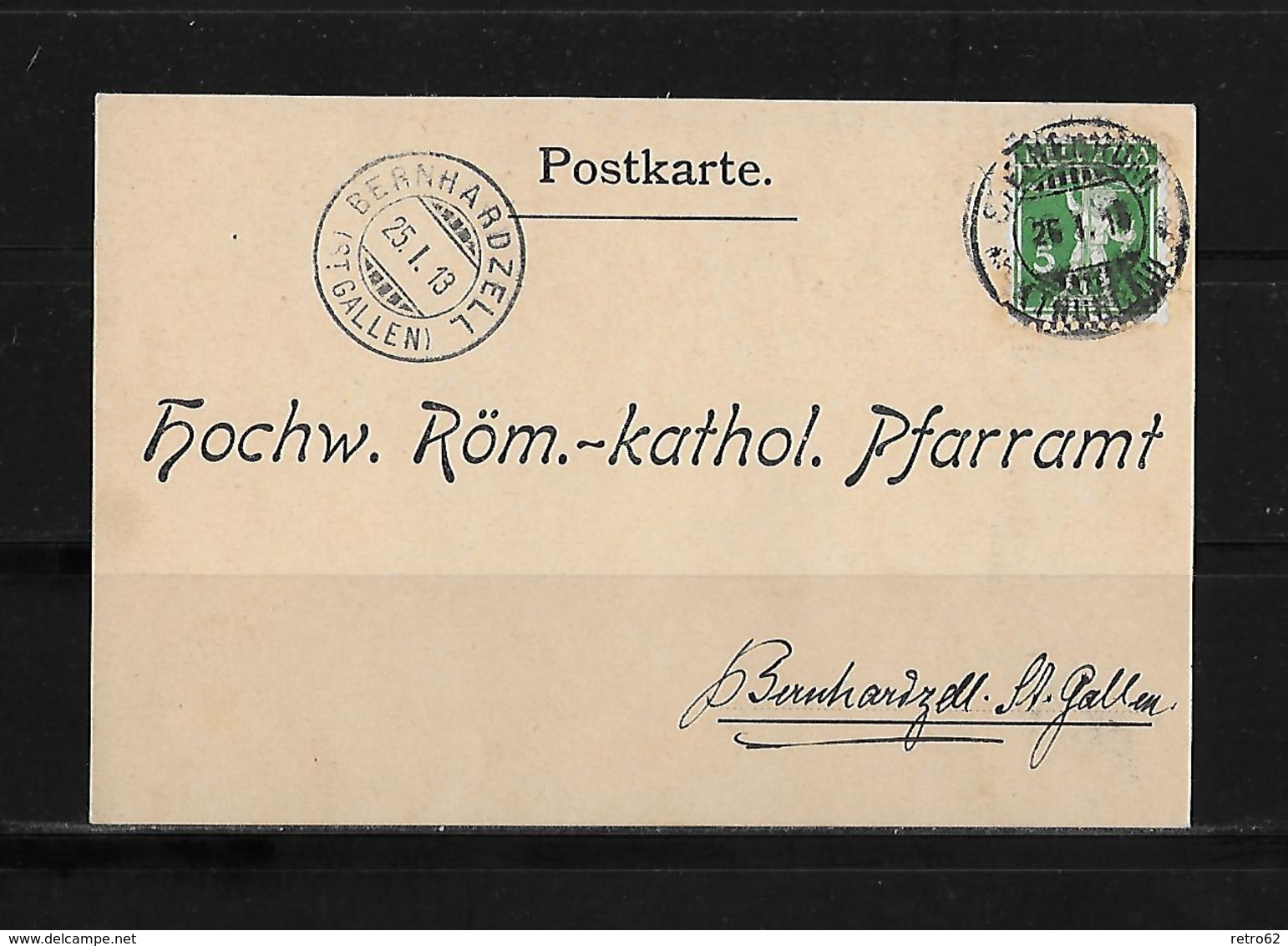 HEIMAT THURGAU → 1913 Postkarte Röm.-kathol.Pfarramt Steinebrunn Nach Bernhardzell - Lettres & Documents