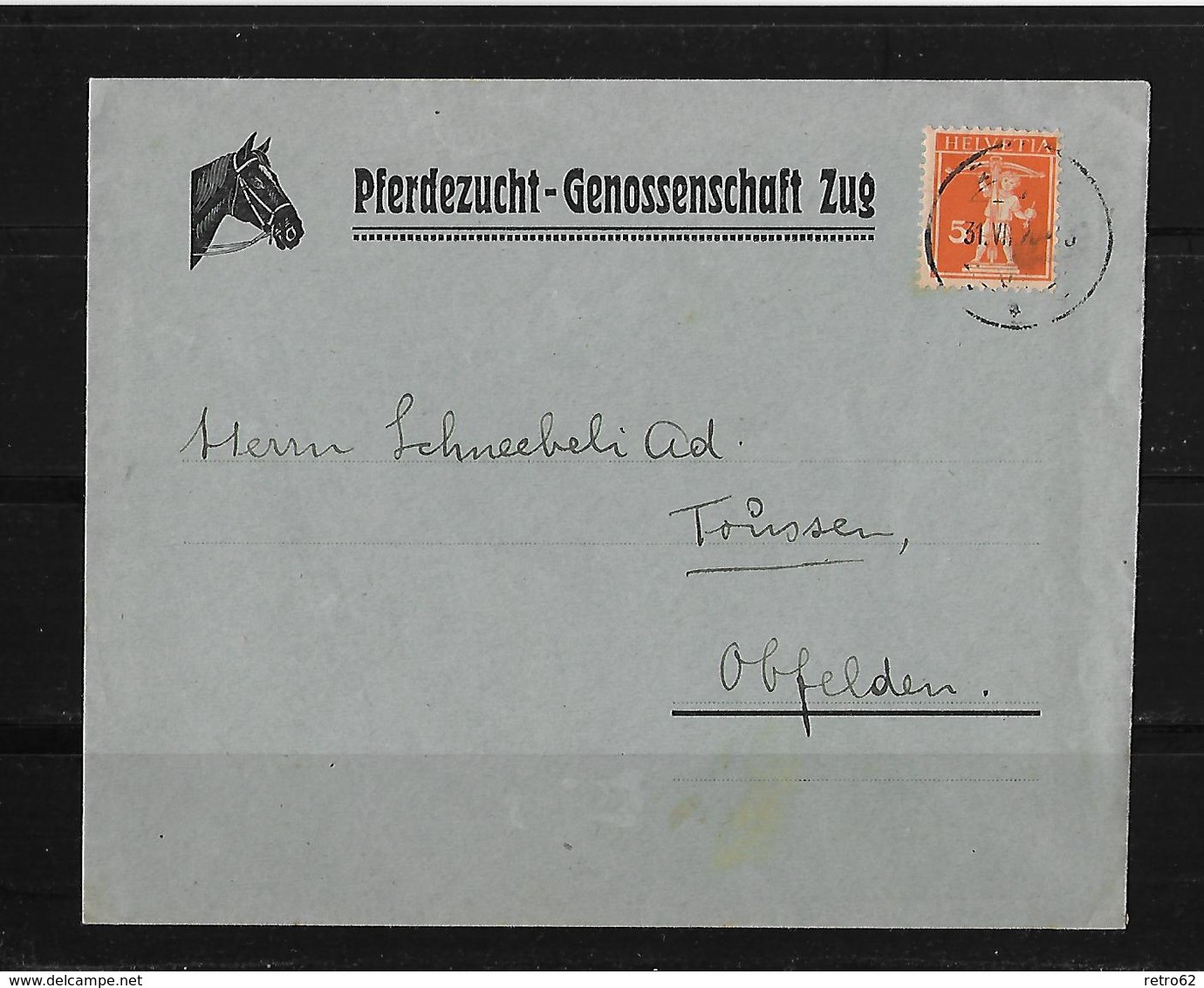 HEIMAT ZUG → 1923 Brief Mit Inhalt Pferdezucht-Genossenschaft Zug Nach Obfelden - Lettres & Documents