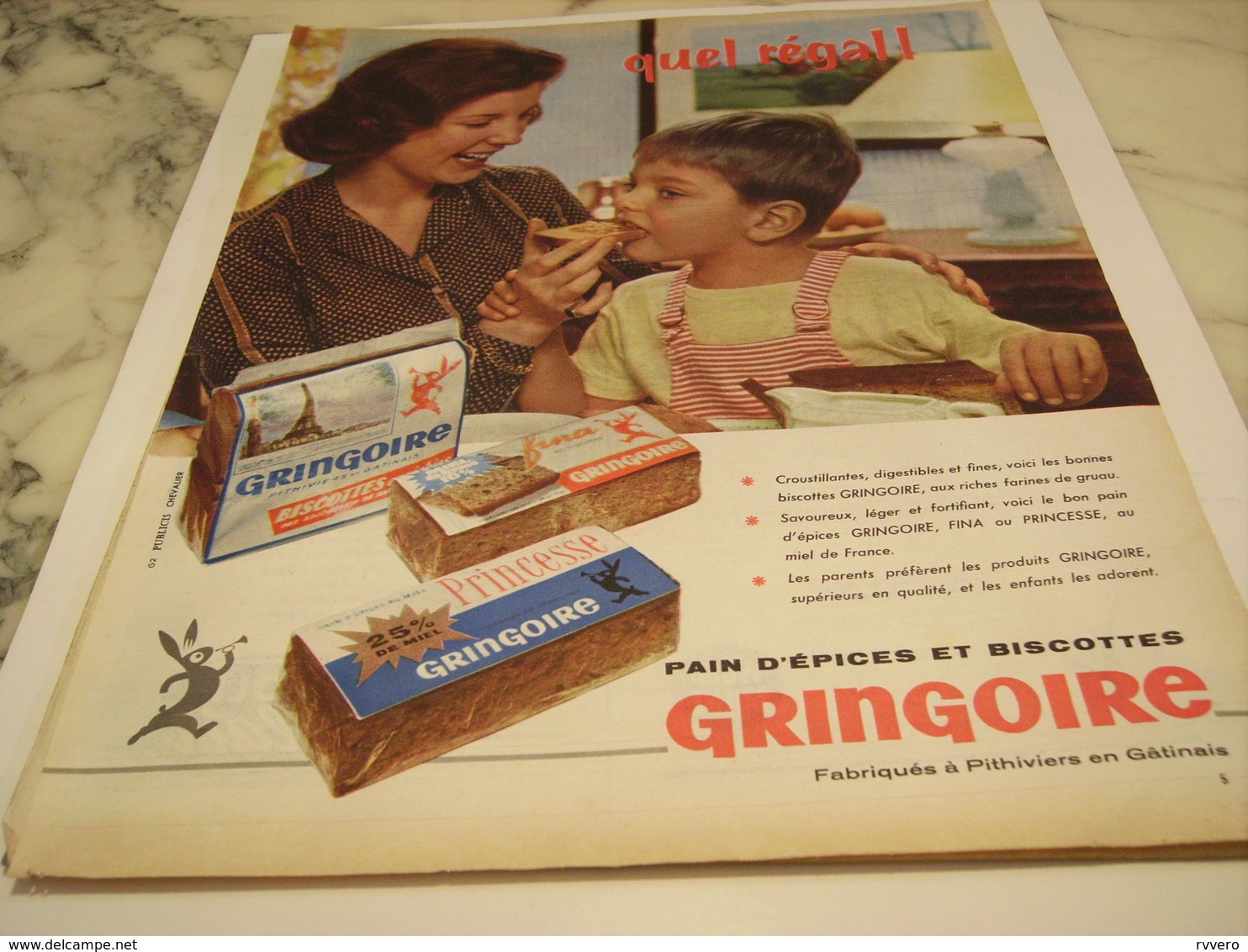 ANCIENNE PUBLICITE PAIN  D EPICES GRINGOIRE 1958 - Affiches