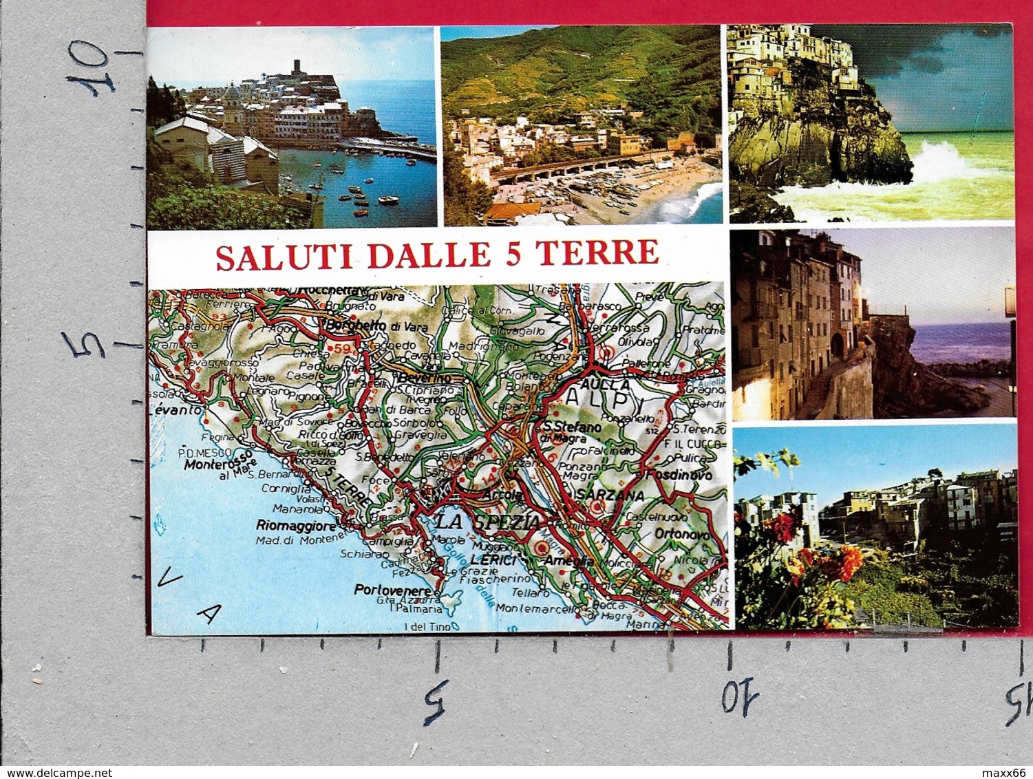 CARTOLINA VG ITALIA - Saluti Dalle 5 Terre - Vedutine Multivue - Cartina Geografica - 10 X 15 - ANN. 1998 - Saluti Da.../ Gruss Aus...