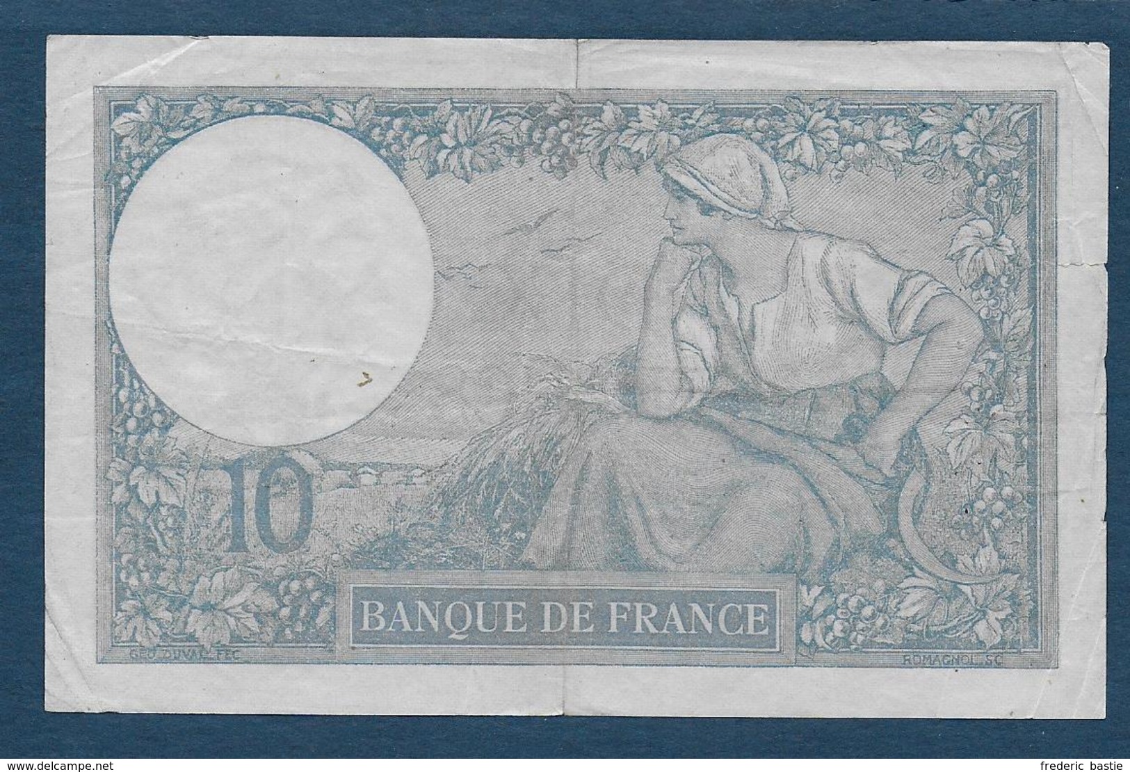 France -10 F  Minerve  Du  20 - 10 - 1917 - 10 F 1916-1942 ''Minerve''