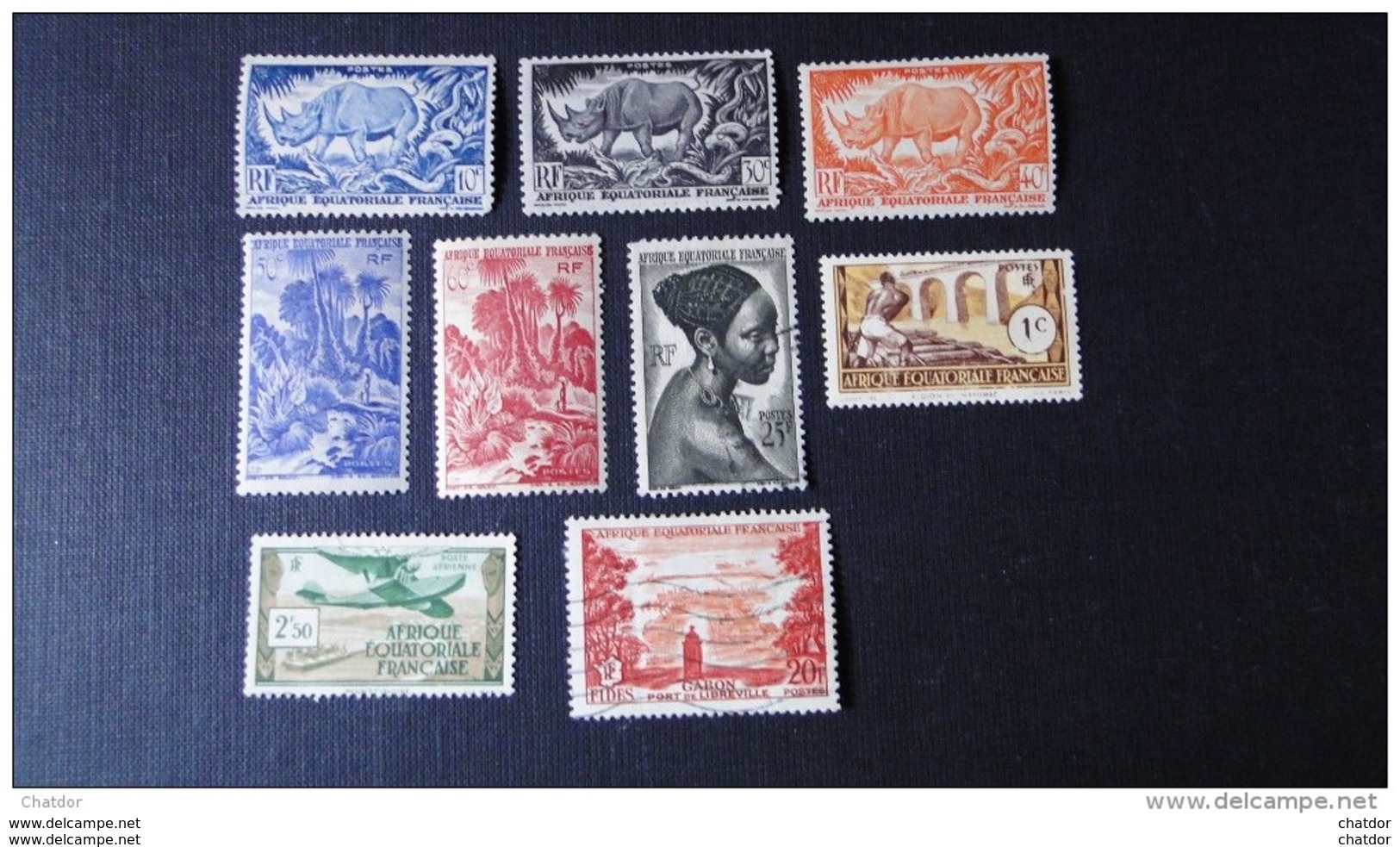 Afrique Equatoriale Française Lot De 9 Timbres Avec Trac. Charn . Y/T N° 33, 208 à 212, 226, 235 ( Oblit) , PA 3  * - Neufs