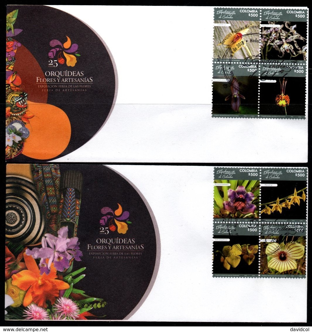 COLOMBIA- KOLUMBIEN- 2018 FDC/SPD. COLOMBIAN ORCHIDS - SET X 5 COVERS. - Colombie