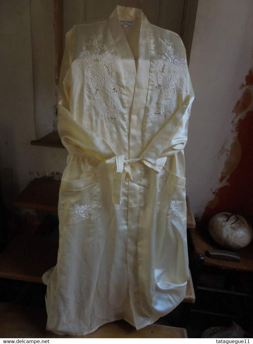 Vintage - Peignoir Robe De Chambre Longue Tissu Satiné Jaune Caroline Kessler Collection - Autres & Non Classés