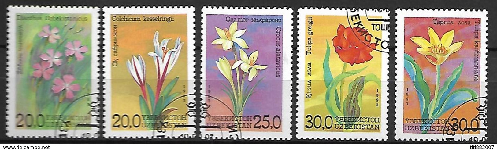OUZBEKISTAN    -   1993 .   Y&T N° 30 à 32  &  34 à 35 Oblitérés.   Fleurs.  Tulipes  /  Crocus ... - Uzbekistán