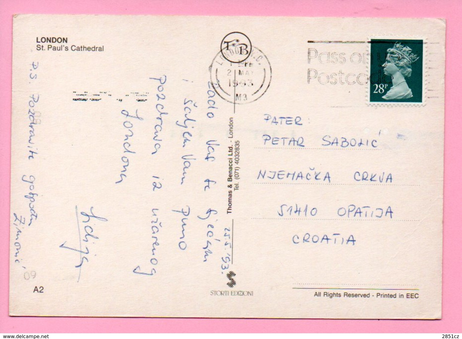 Postcard - London, St. Paul's Cathedral, 1993., United Kingdom (UK To Croatia) - Altri & Non Classificati