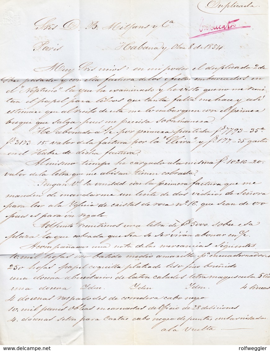 1854 Faltbrief Aus Havanna über England Nach Paris - Préphilatélie