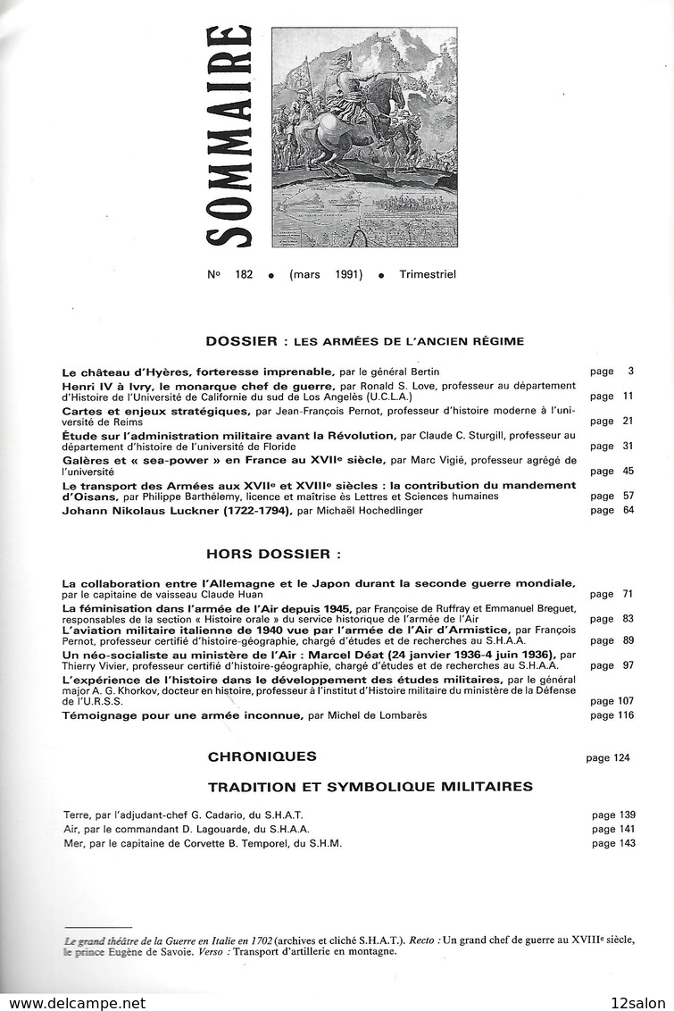 REVUE HISTORIQUE DE L' ARMEE 1991 + Sommaire - Geschiedenis