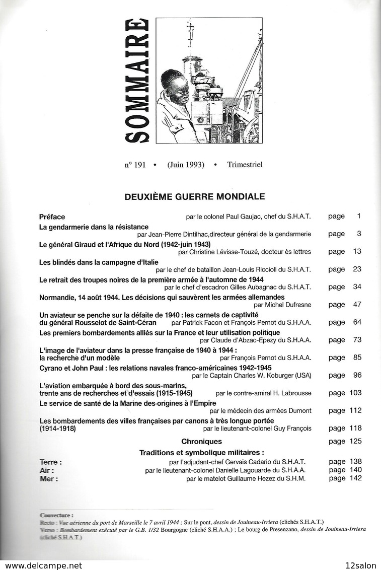 REVUE HISTORIQUE DE L' ARMEE 1993 + Sommaire - Storia
