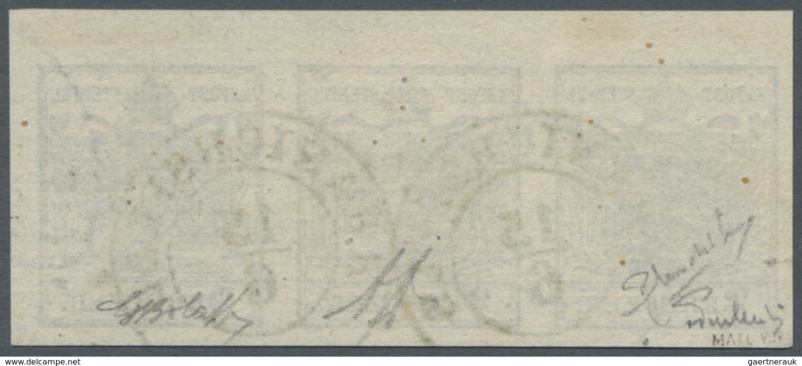 Österreich: 1850, 2 Kr Tiefschwarz, Handpapier, Type Ib, Waagerechter Dreierstreifen Mit 4,5 Mm Ober - Other & Unclassified