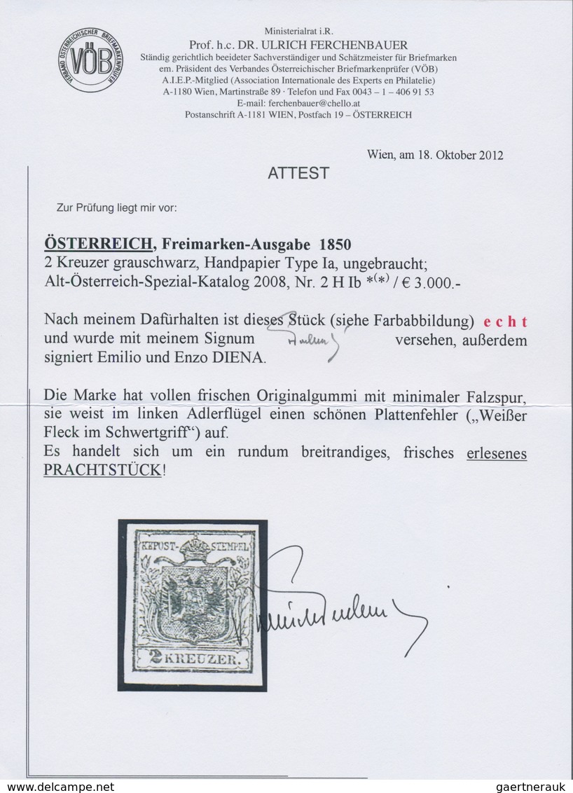 Österreich: 1850, 2 Kr Grauschwarz, Type Ia Auf Handpapier In Ungebrauchter Ausnahmeerhaltung, Volle - Andere & Zonder Classificatie