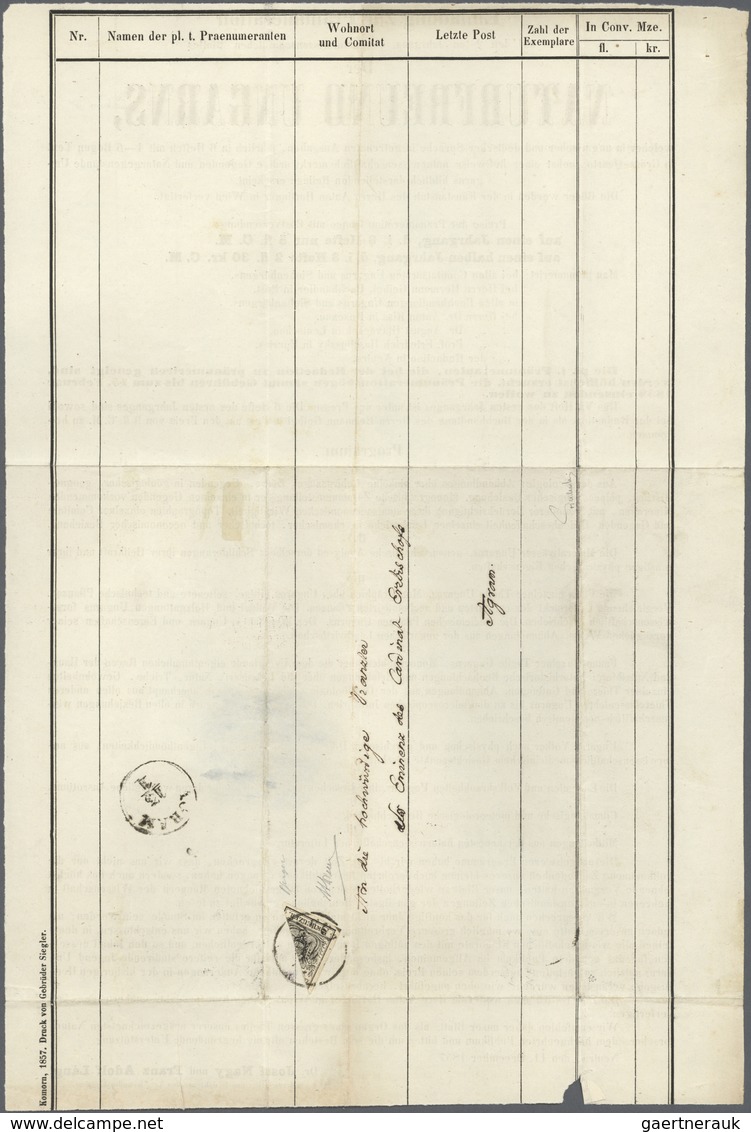 Österreich: 1850/54: 2 Kreuzer Tiefschwarz, Maschinenpapier Type III B, Diagonal Von Links Oben Nach - Sonstige & Ohne Zuordnung