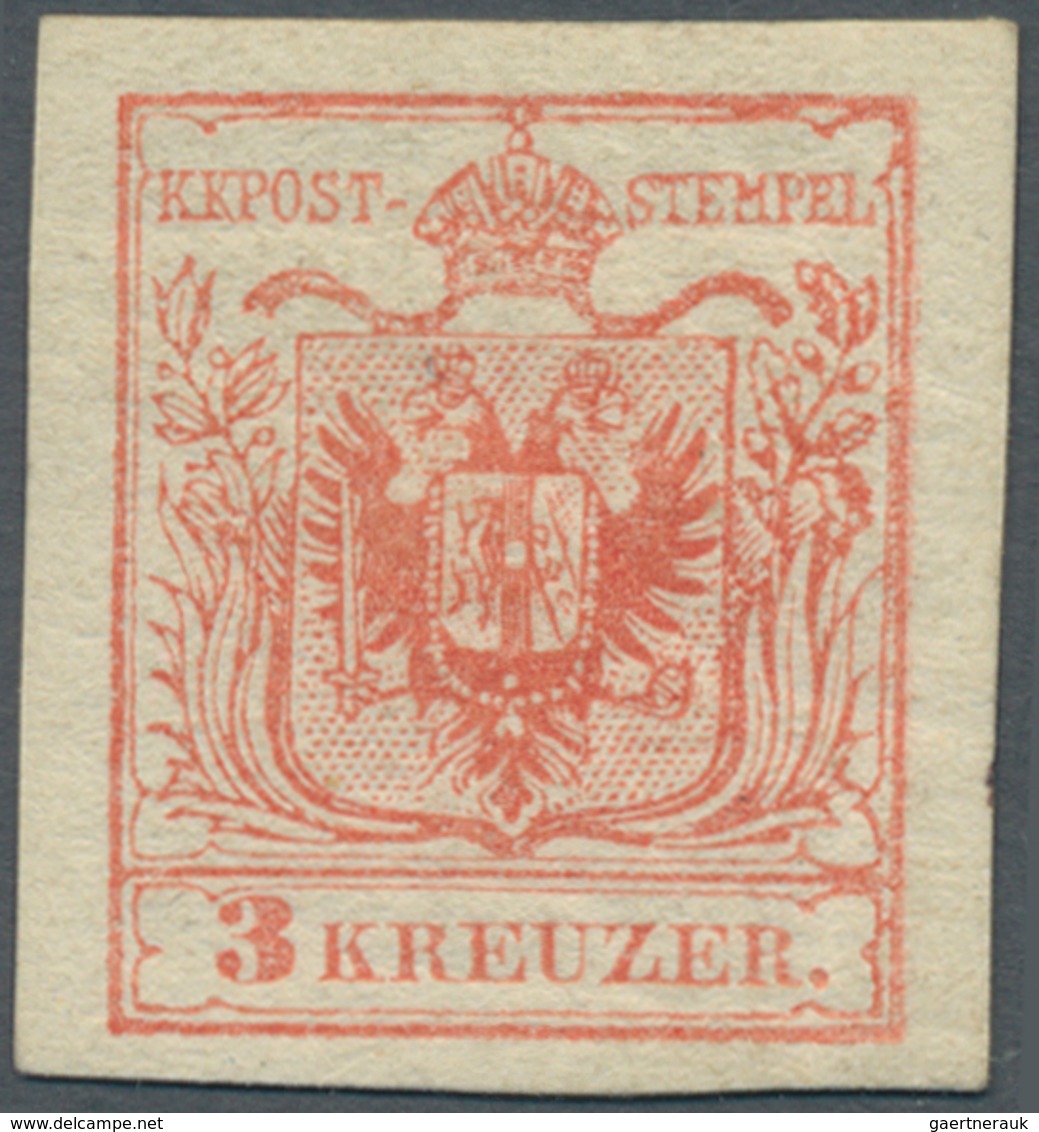 Österreich: 1850, 3 Kr Karminrot, Type IIIa Auf Maschinenpapier In Ungebrauchter Top-Erhaltung, Voll - Sonstige & Ohne Zuordnung